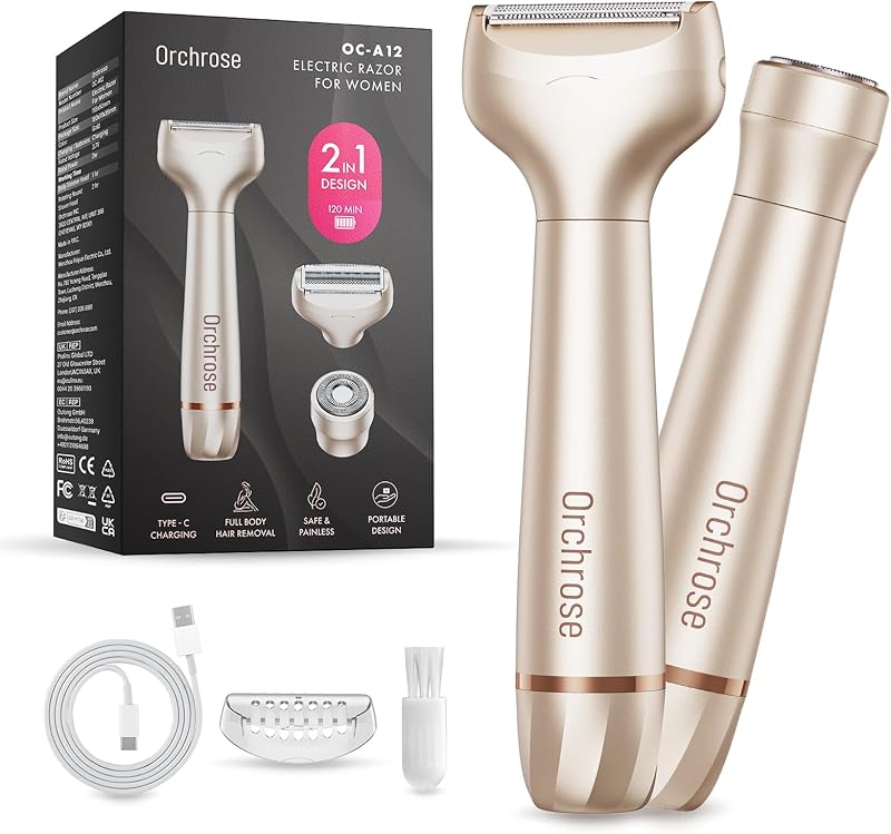 Aparador elétrico feminino Orchrose sem fio com cabeças para diferentes áreas, trava para viagem e carregamento USB-C