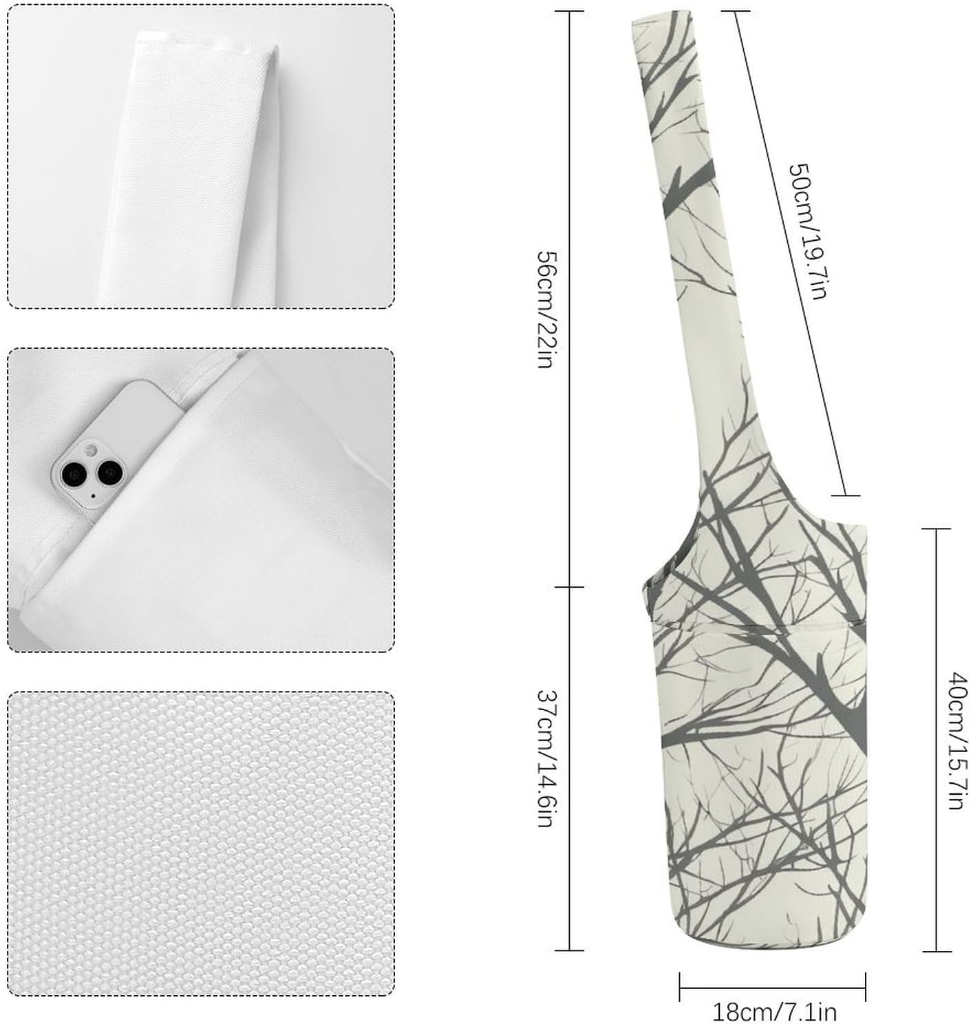 Canvas Yoga Bag,Tree Branch Printed Yoga Mat Handbag,Portable Yoga Mat Bag Large Capacity Gym Bag for Men Women Pilates Beach Travel