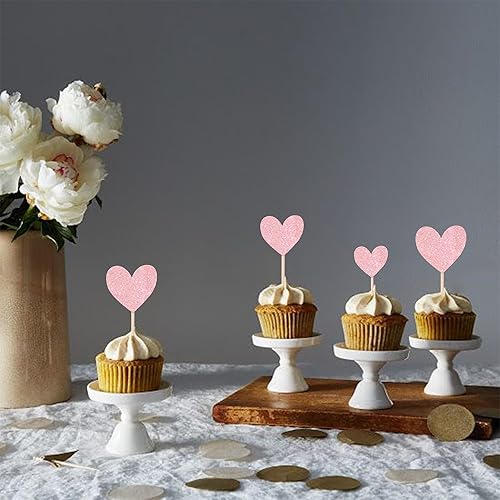 Miniatura 5 de Rsstarxi Paquete de 30 adornos para cupcakes con forma de corazón con purpurina, baby shower, cupcakes, alimentos, postres, decoración para bodas,