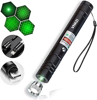 VNKZI Pointer, High Power USB Rechargeable Long Range Adjustable Focus Green Tactical Flashlight with Star Cap Handheld Light, for Hiking Indoor Outdoor Teaching Camping Travel