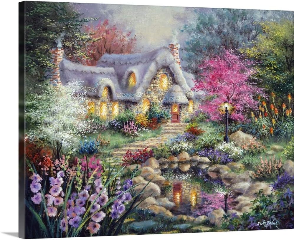 CANVAS ON DEMAND Cottage Pond Canvas Wall Art Print by Nicky Boehme, Contemporary, Home Decor, Landscape Artwork, 20" x16in