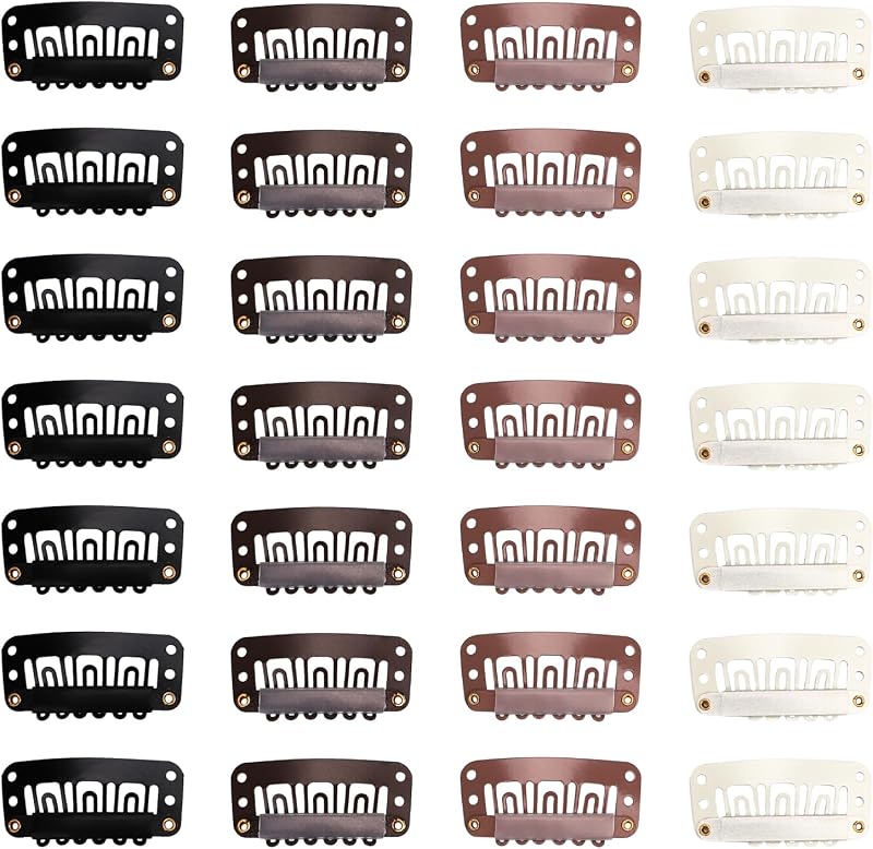 32pcs U-Shaped Wig Clips, Small Comb Metal Clips with Soft Rubber Snaps | Accessories for Wigs, Braids, Hair & DIY Chunni