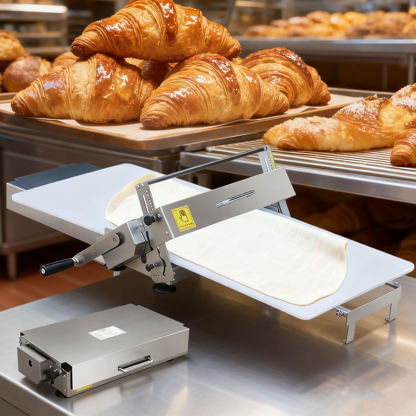 Sfogliatrice Pasticceria Manuale Pieghevole Per Croissant, Sfogliatrice Professionale Commerciale Pasta Sfoglia In Acciaio Inox, Hand-cranked Puff Pastry Machine Spessore Regolabile Da 0,5-25mm