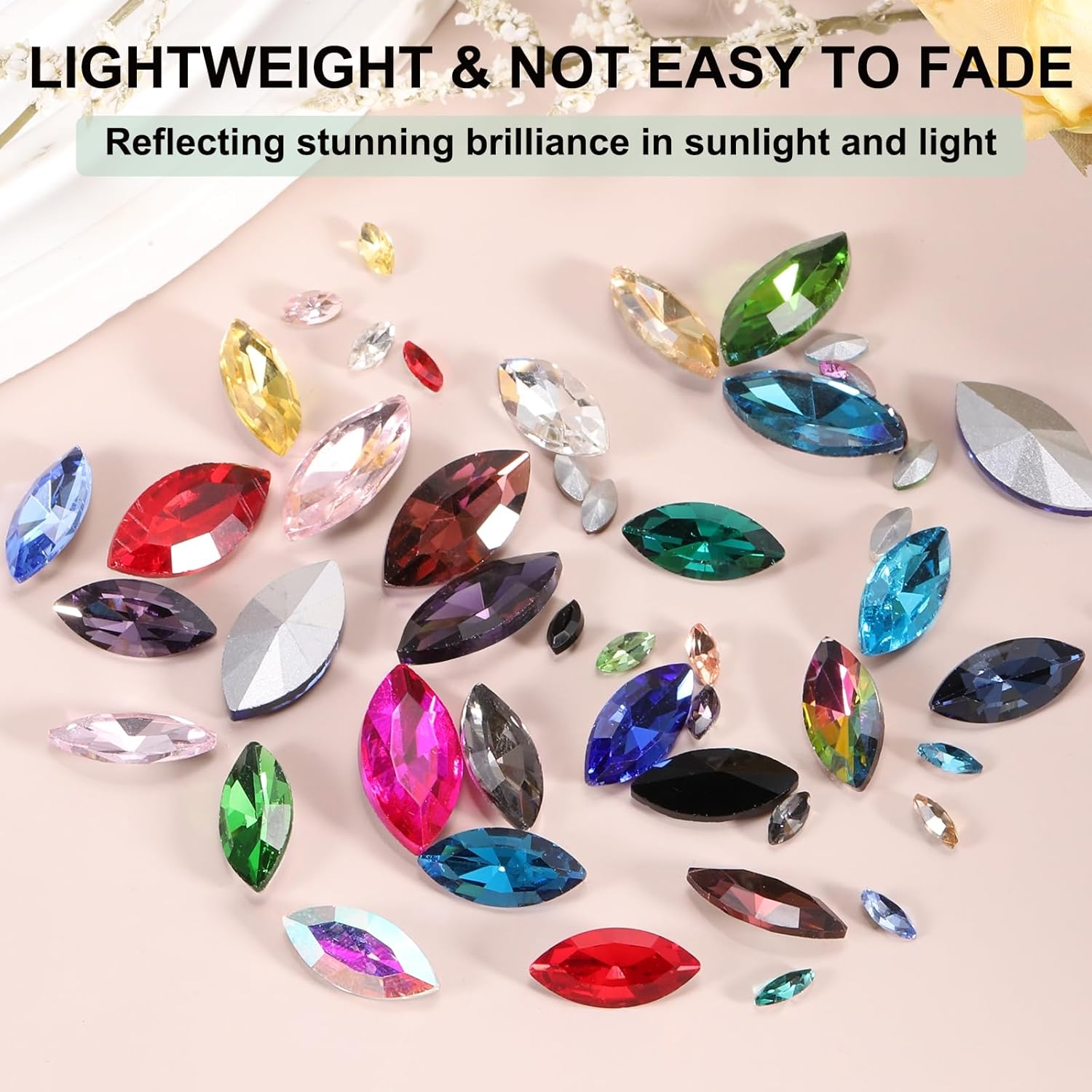 MECCANIXITY 128 Pcs Horse Eye Shape Rhinestones, 9 x 18 mm Point Back Rhinestone Beads for Jewelry Making Crafts Costume Crystal Embellishments, Champagne - Image 6