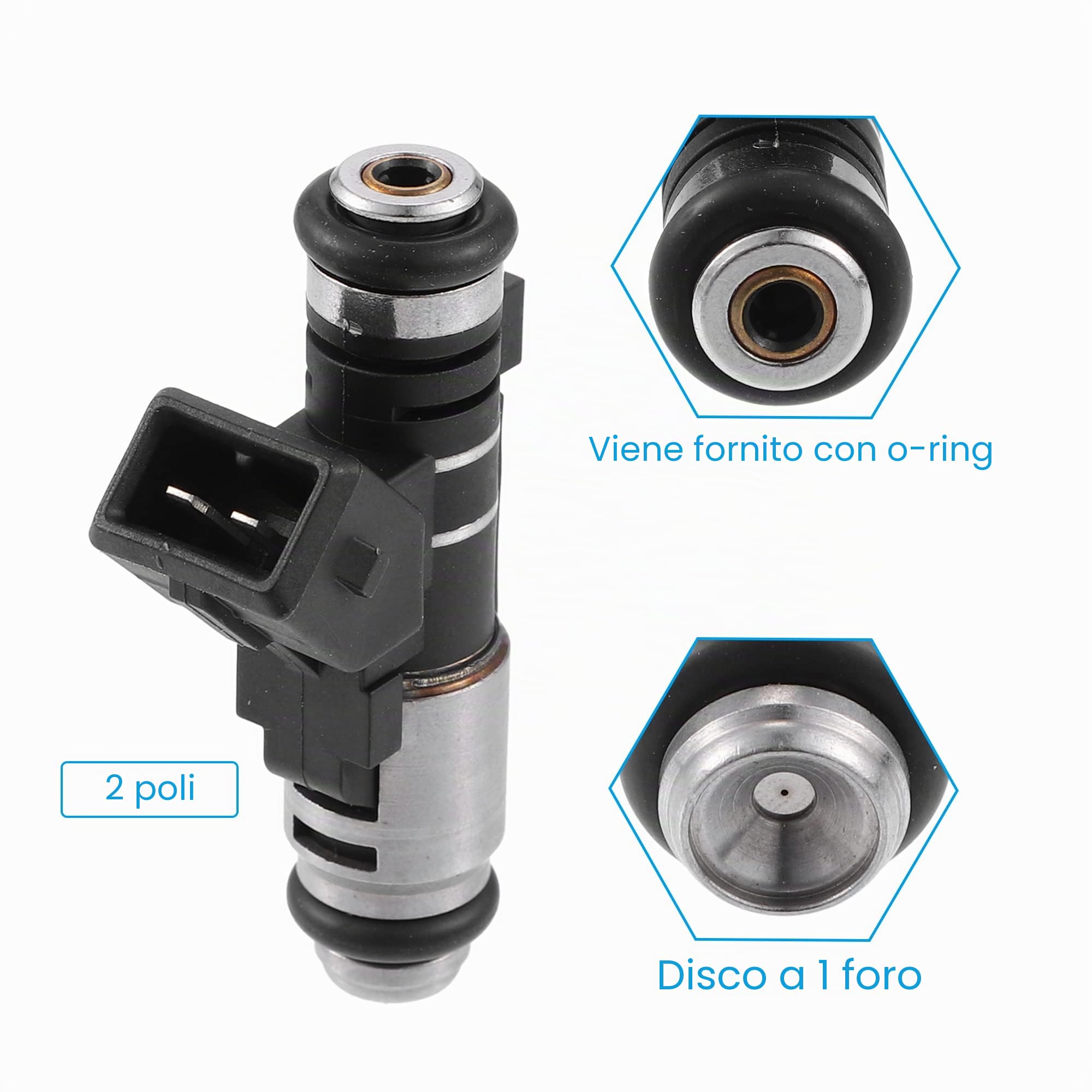 A ABSOPRO Iniettore Carburante Per Citroen C2 C3 2009-2013 4Pz 1.1L | IPM002, 1984C9, Metallo/Plastica, Nero/Argento, 62x35x19mm, 1 Foro, 12V, 2 Pin, Per Citroen C2 03-12, Per Peugeot 206 98-13