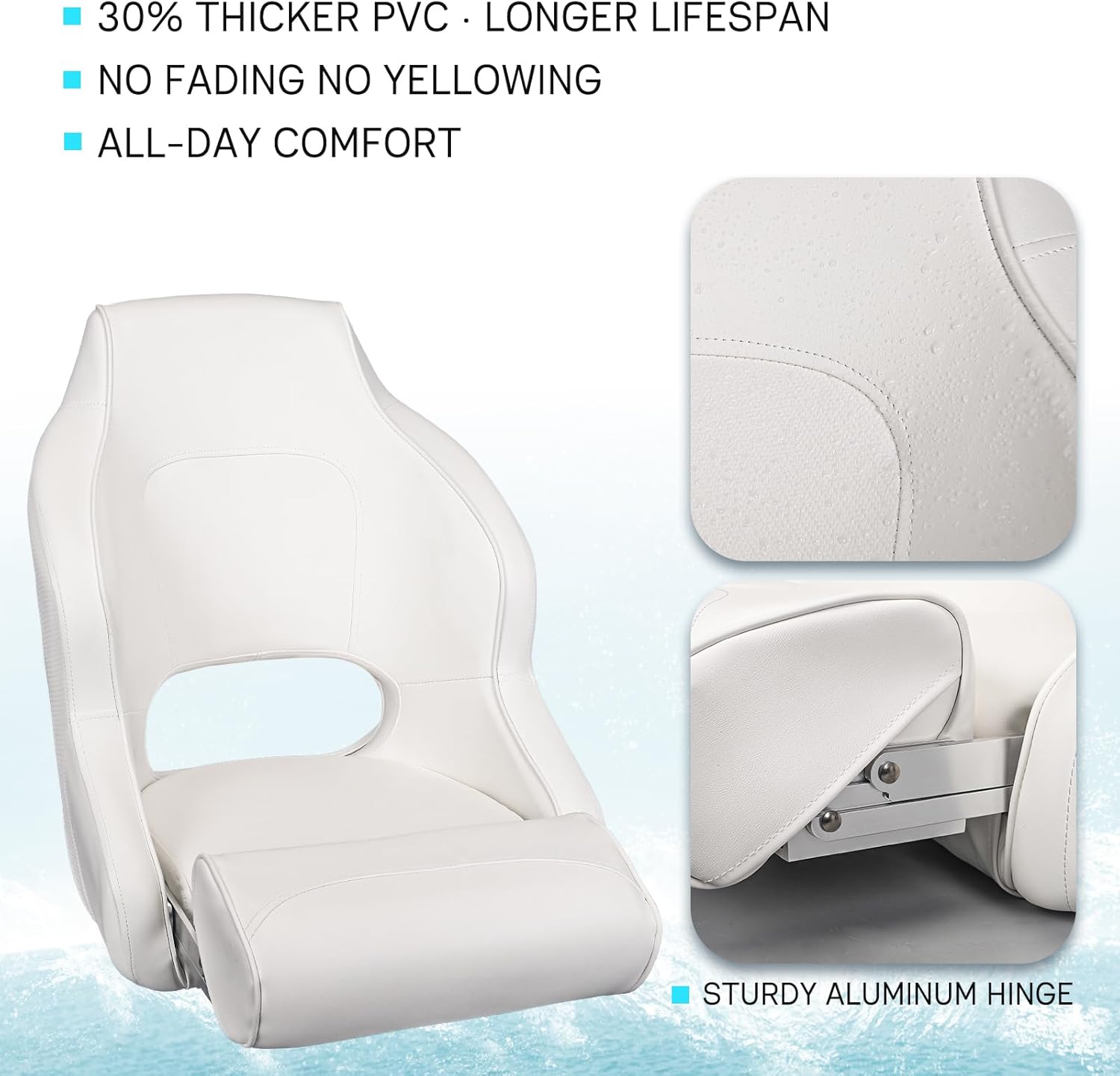 High Back Pontoon Captain Seat Marine Boat Bucket Seats Premium Sports Flip Up Captains Chair with Armrest