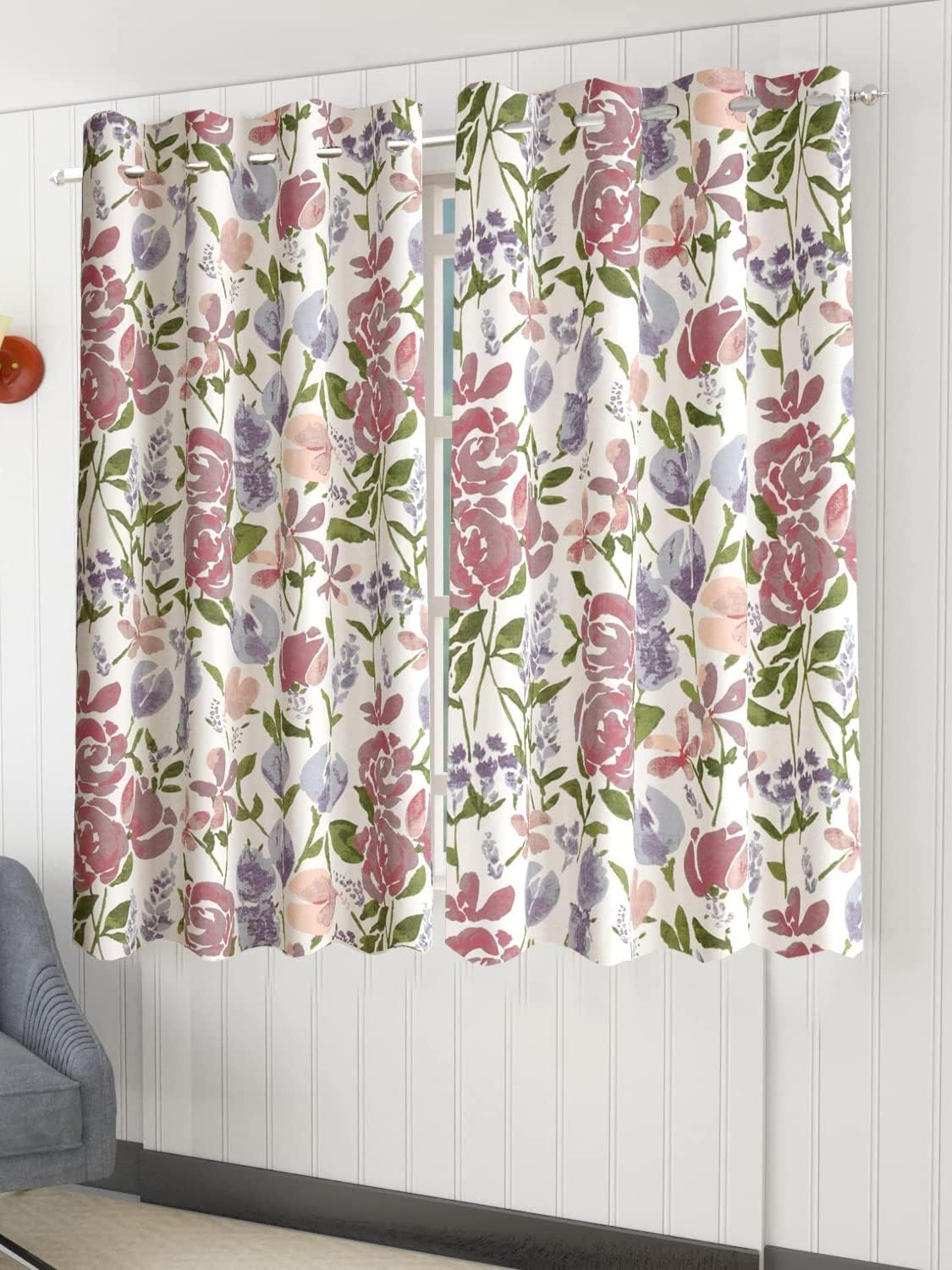 Trance Home Linen 100% Cotton 5 Feet Curtains for Windows | Printed Design Parda for Living, Bed Room Windows (Huvu Lilac - Set of 2, 5ft Window Curtains)