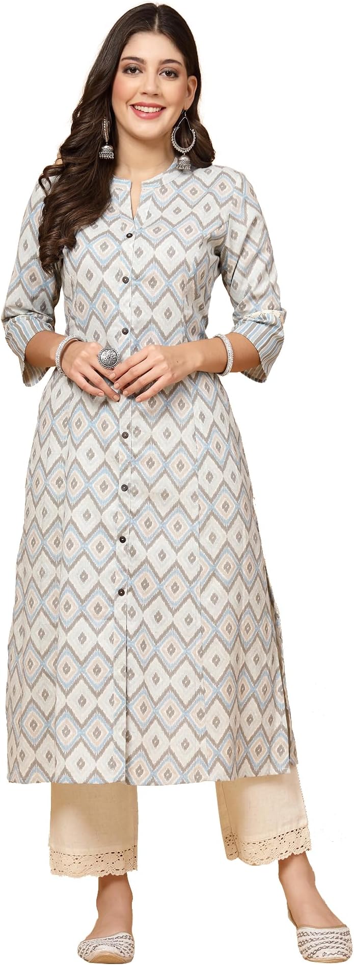Pistaa'sWomen Cotton Floral Print A-Line Kurta for Women