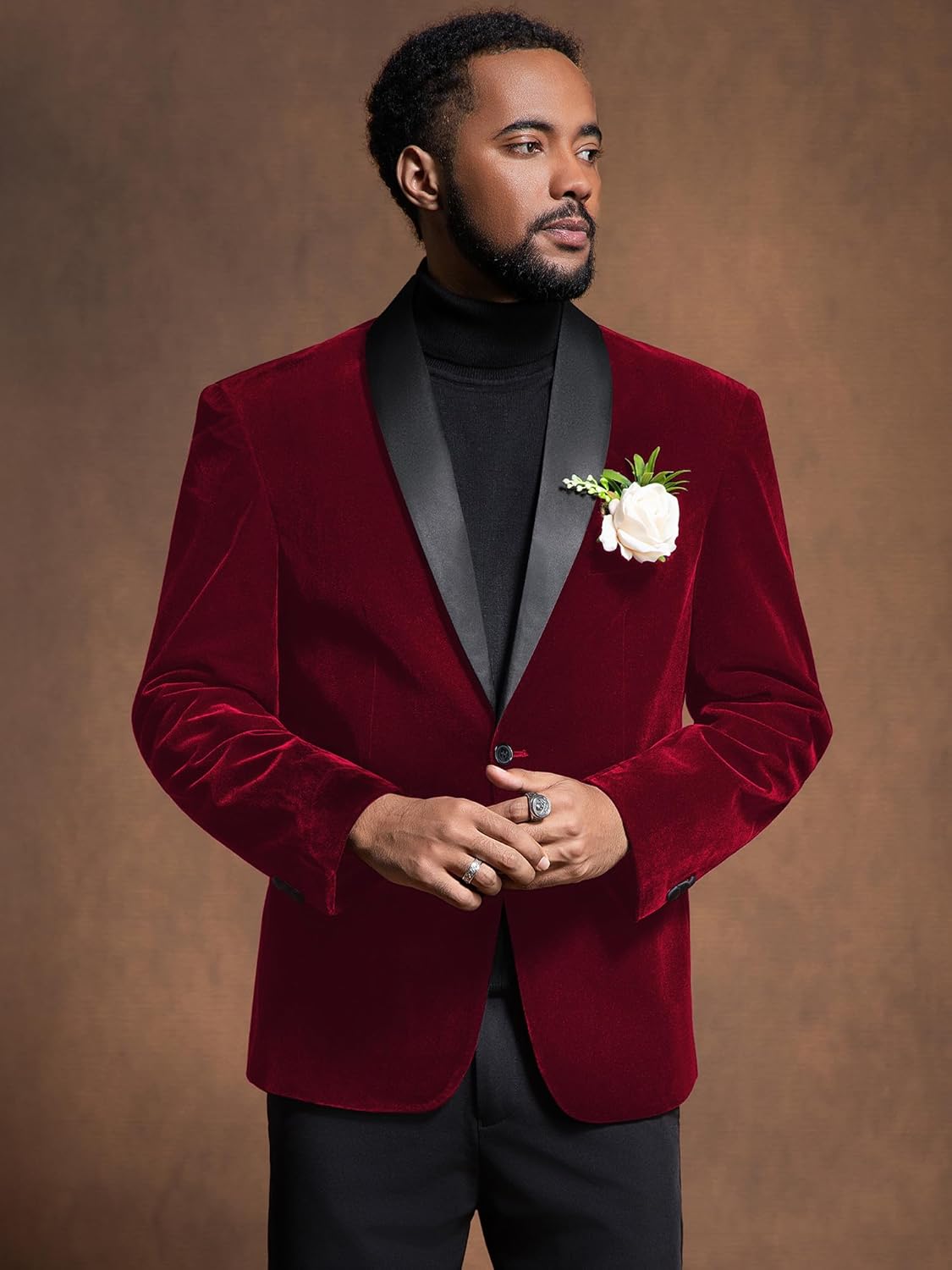 MAGE MALE Men's 2 Piece Velvet Suit Peak Lapel One Button Slim Fit Tuxedo Blazer Party Dinner Jacket & Pants