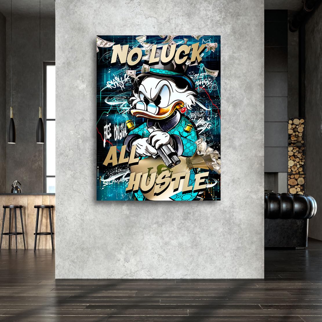 Kunstgestalten24 | Pop Art Wandbild Dagobert All Hustle | Leinwandbild mit Echtholz-Keilrahmen | Wandbild Gemälde Kunst Art | Hochwertige Kunstdrucke | XXL Bilder auf Leinwand | 60x80x2cm