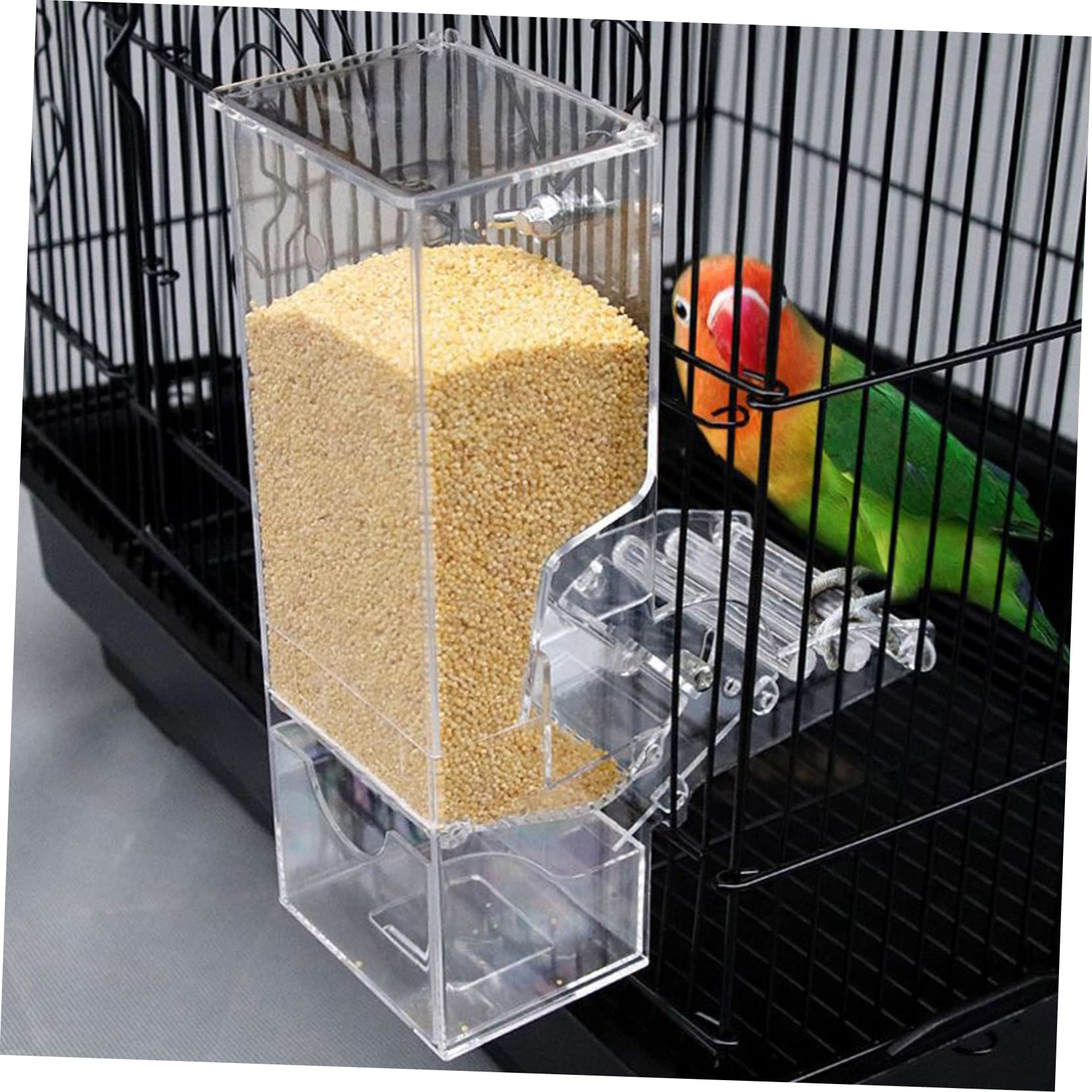 Abaodam Mangiatoia per Uccelli Mangiatoia Automatica per Pappagalli e Parrocchetti Contenitore Acrilico Trasparente per Cibo per Animali Domestici Autoscorrevole Design Pratico