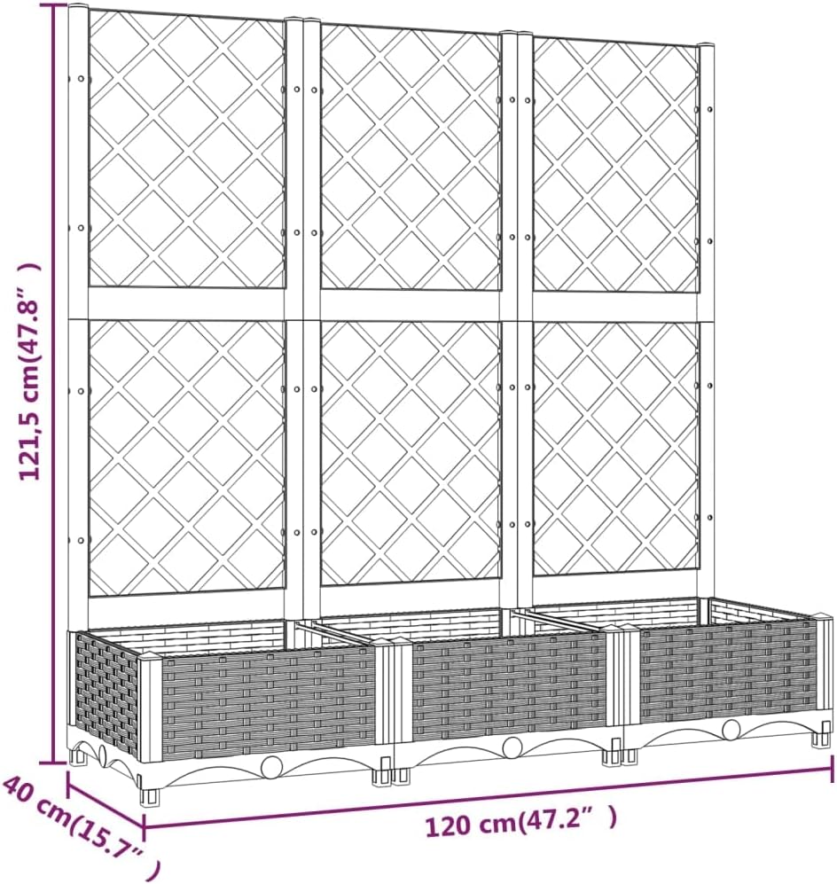vidaXL vidaXL Garden Planter with Trellis, Flower Box, Trellis Planter for Outdoor Patio Balcony Terrace, Raised Bed, Plant Pot, Light Gray PP