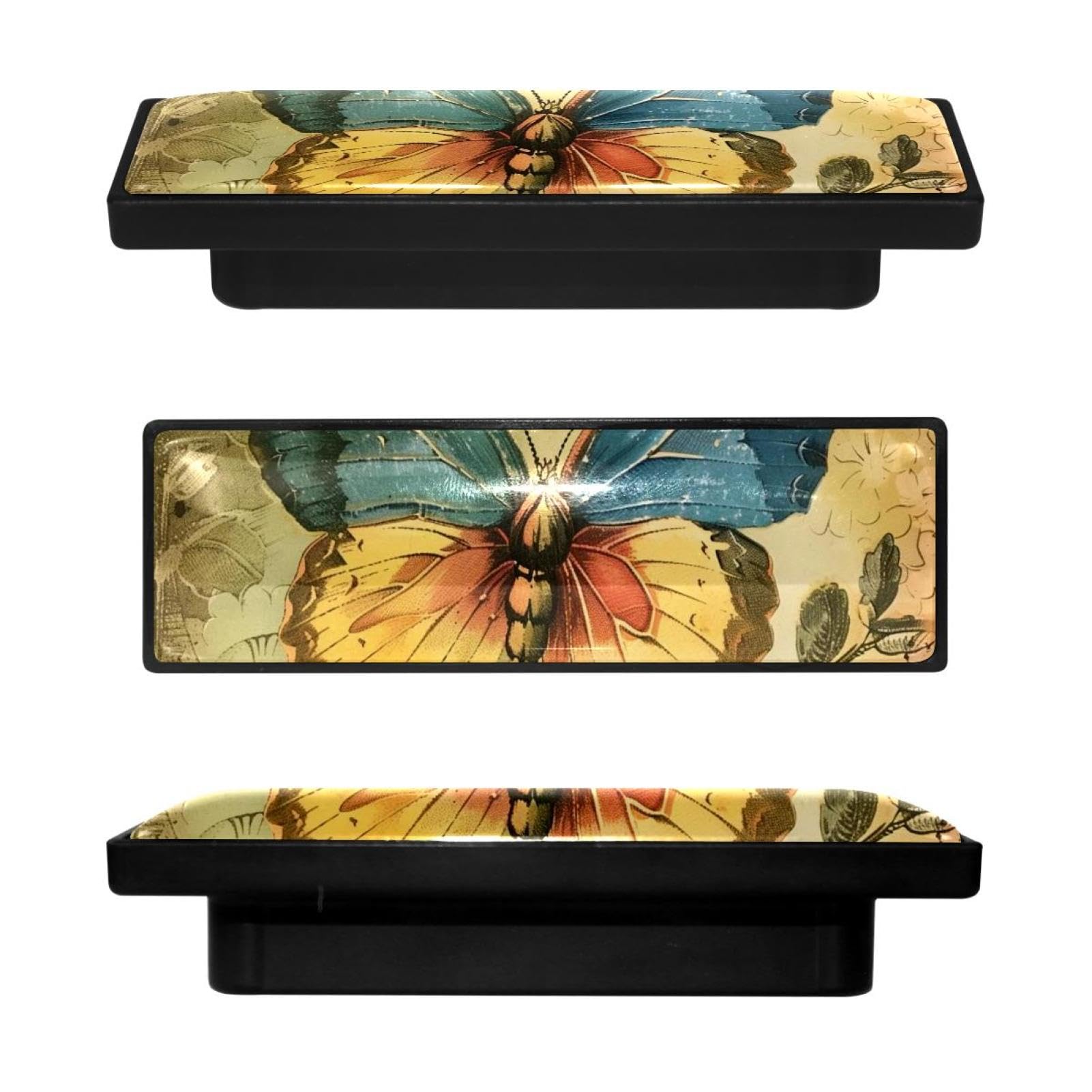 Boutons de placard de cuisine rectangulaires au motif papillon coloré
