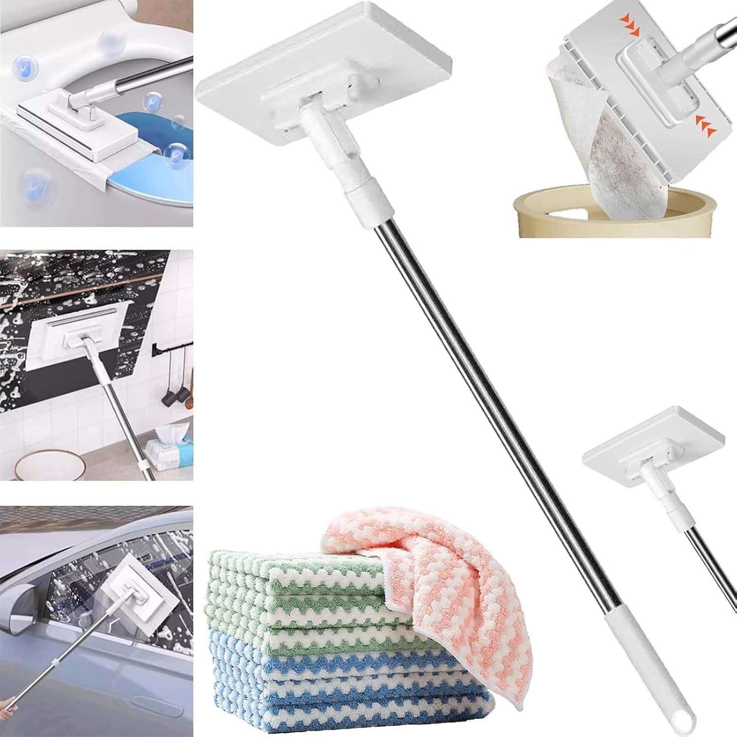 Snap Grip Mini Mop, 2026 Upgraded Disposable Dust Mop, Zero Touch Mini Mops, Convenient Cloth Changing Mops for Kitchen Counter, Foldable 100cm Adjustable Long Handle Mopping Stick (1*mop+5*Cloth)