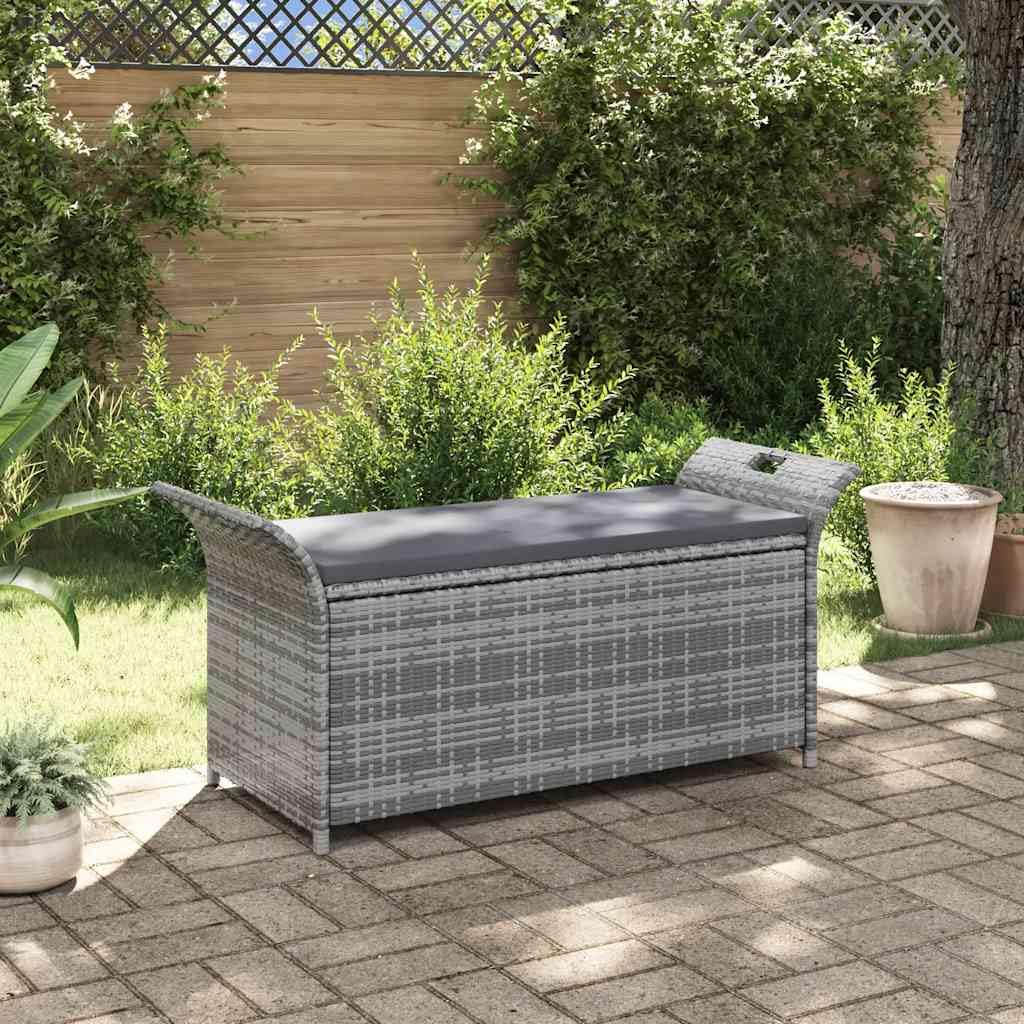 vidaXL Truhenbank mit Auflage Gartenbank Gartentruhe Kissentruhe Kissenbox Sitzbank Rattanbank Bank Box Auflagenbox Grau 138cm Poly Rattan