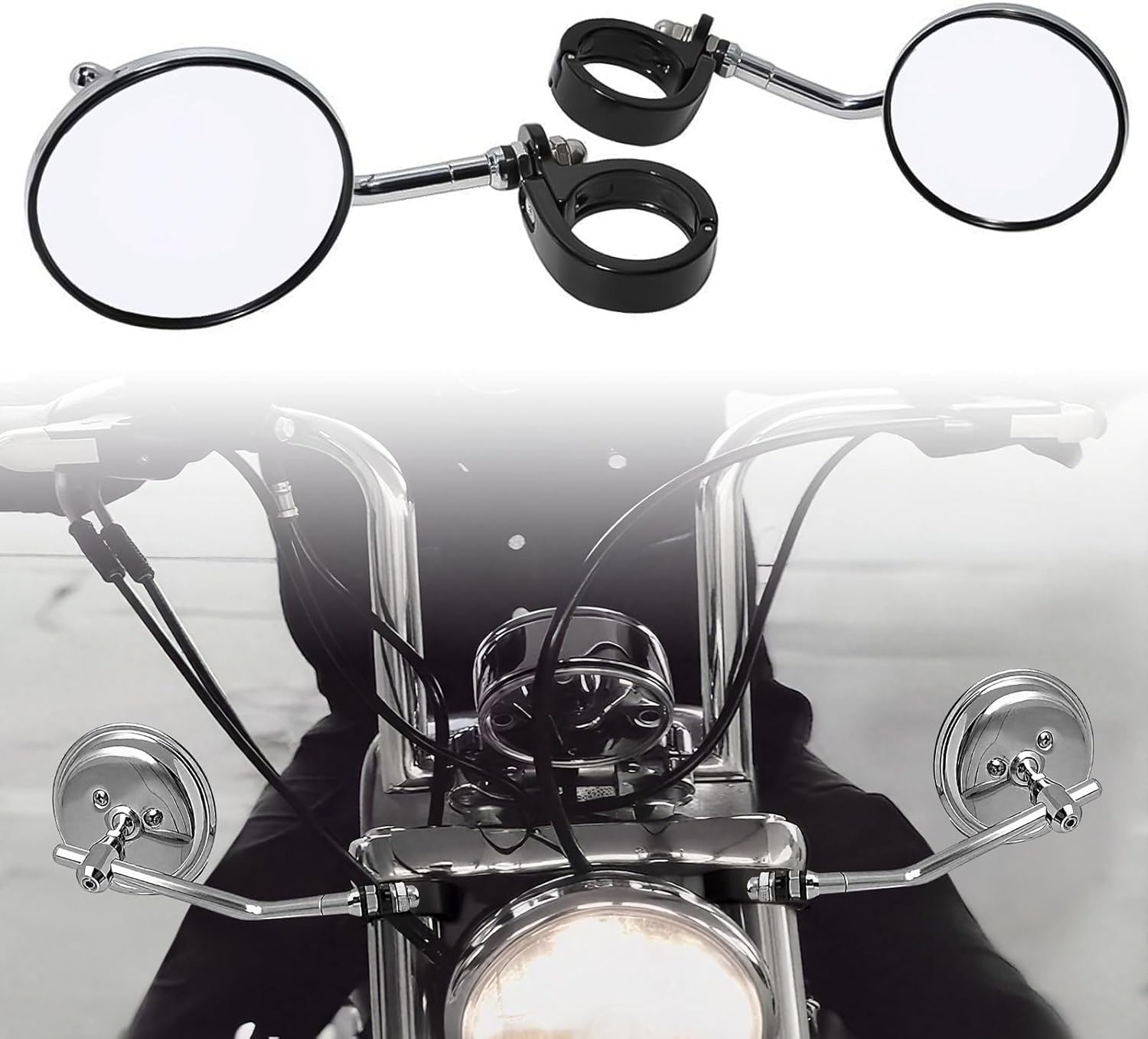 GUAIMI Motorcycle Mirrors 39-41mm Fork Mount Side Mirror Rearview Mirrors Compatible with Harley Sportster XL 883 1200 XL48 72 Rebel Y Bolt Custom Cruisers-Black