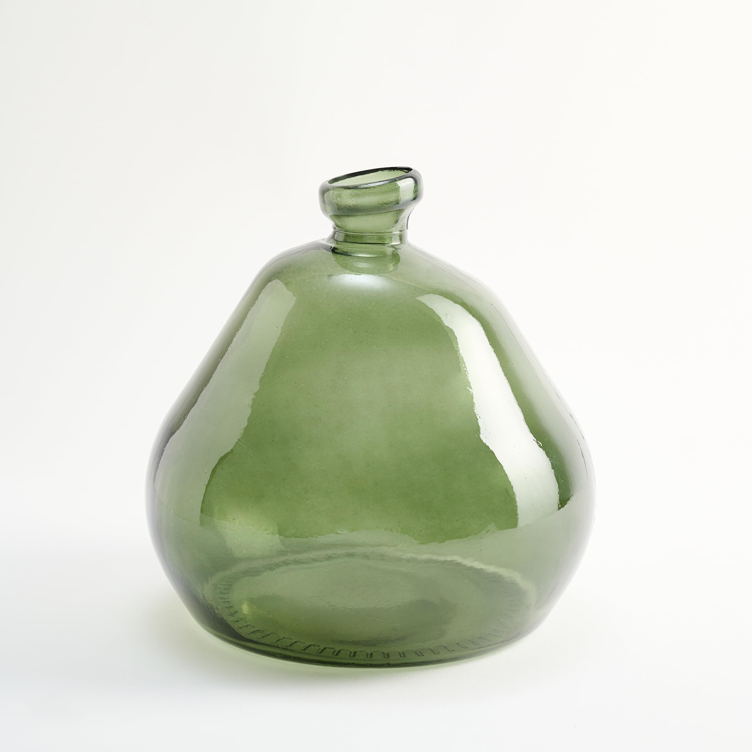 Florero Bajo de Vidrio Reciclado y Diseño Liso Irregular - Jarrón de Cristal Artesanal Estilo Mediterráneo Decoración del Hogar (Verde Oliva)