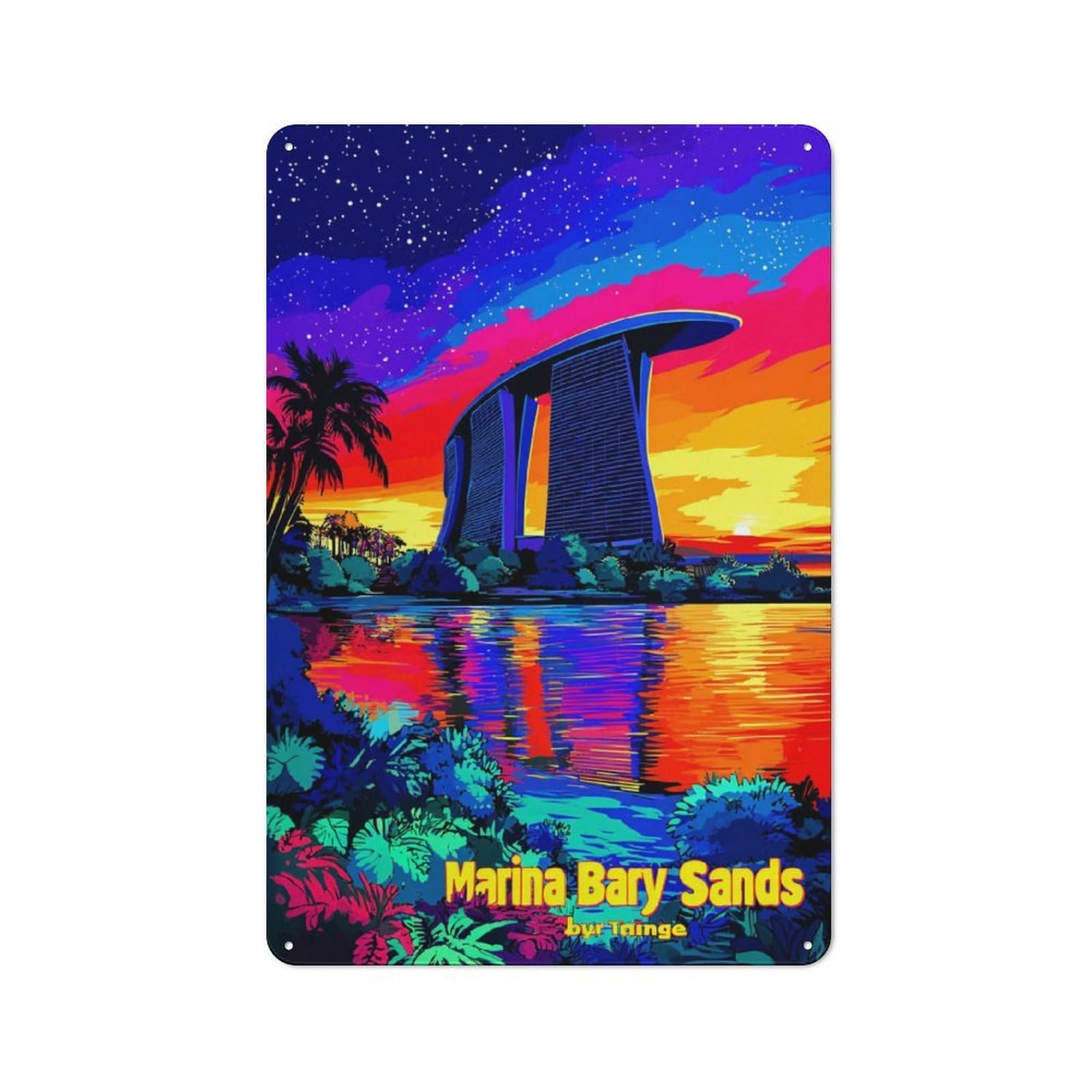 Junmoney Marina Bay Sands Sunset Reflection Vintage Tin Sign 30X20cm For Home Bar Wall, For Collectors Of Vintage Metal Wall Decor