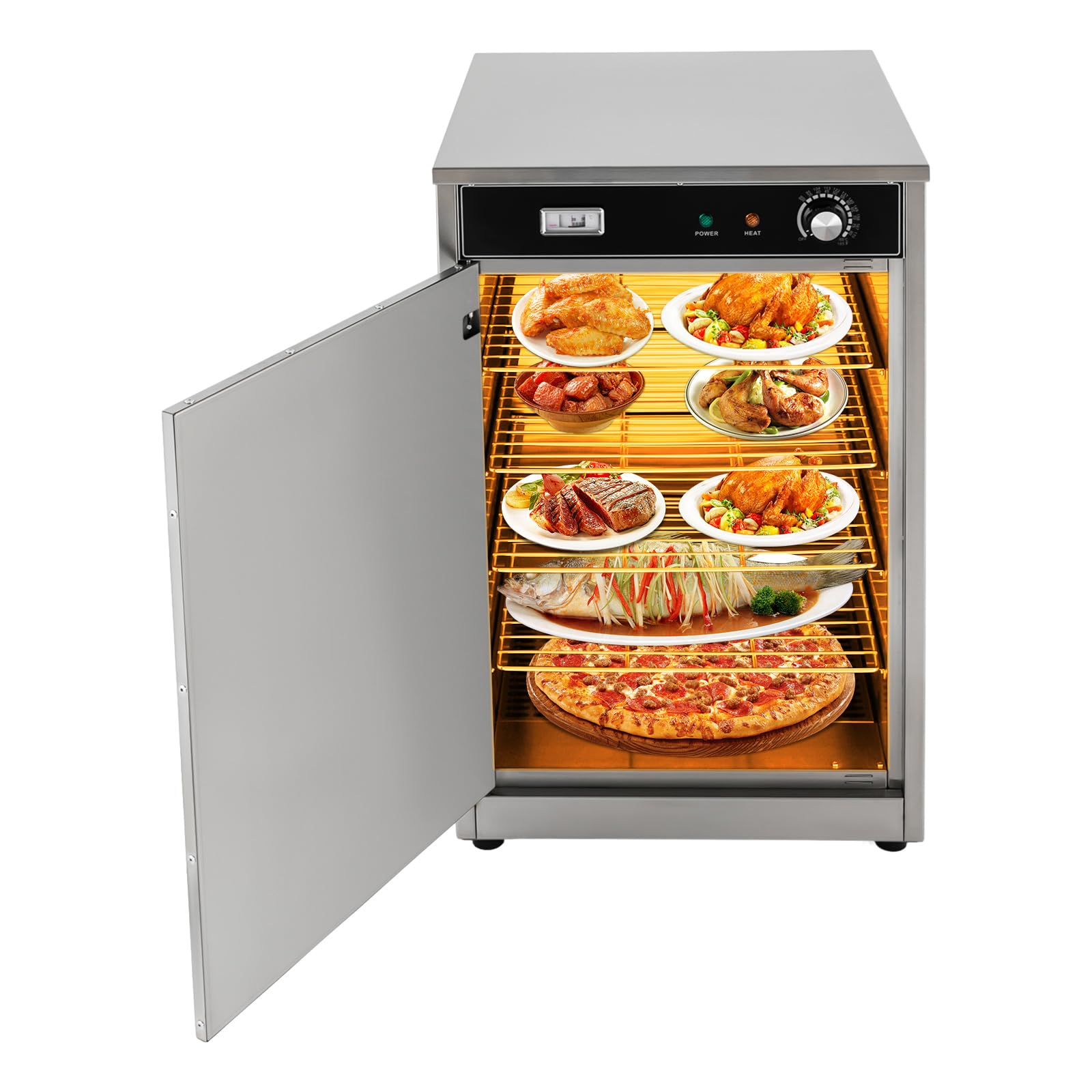 HAPPCUCOE Electric Commercial Hot Box Food Warmer,600W Food Warming Cabinet with Detachable Shelves, Countertop Pizza Warmers Pastry Display Case for Buffet Restaurant (18.7