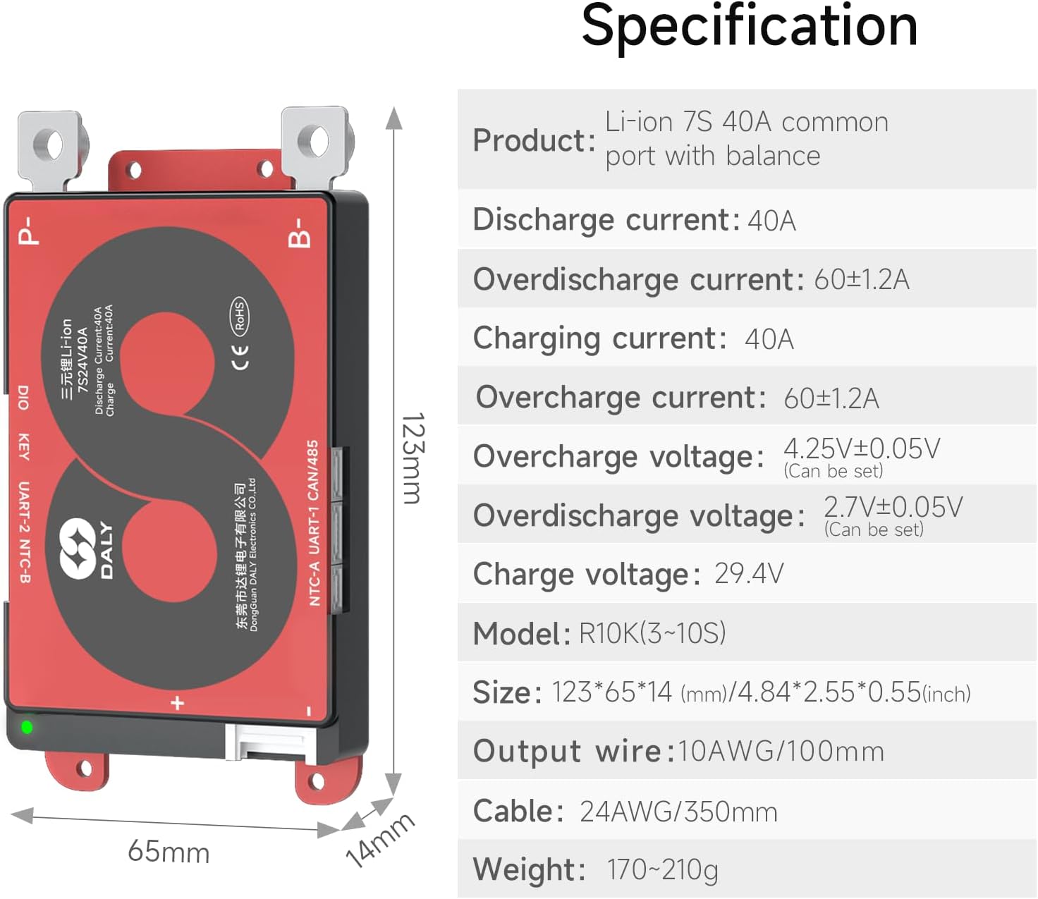 DALY Smart 7S BMS 24V 40A with WiFi Module and CAN 485 Communication Protection Board for Li-ion Lithium Battery Pack(Li-ion 7S 24V，40A)