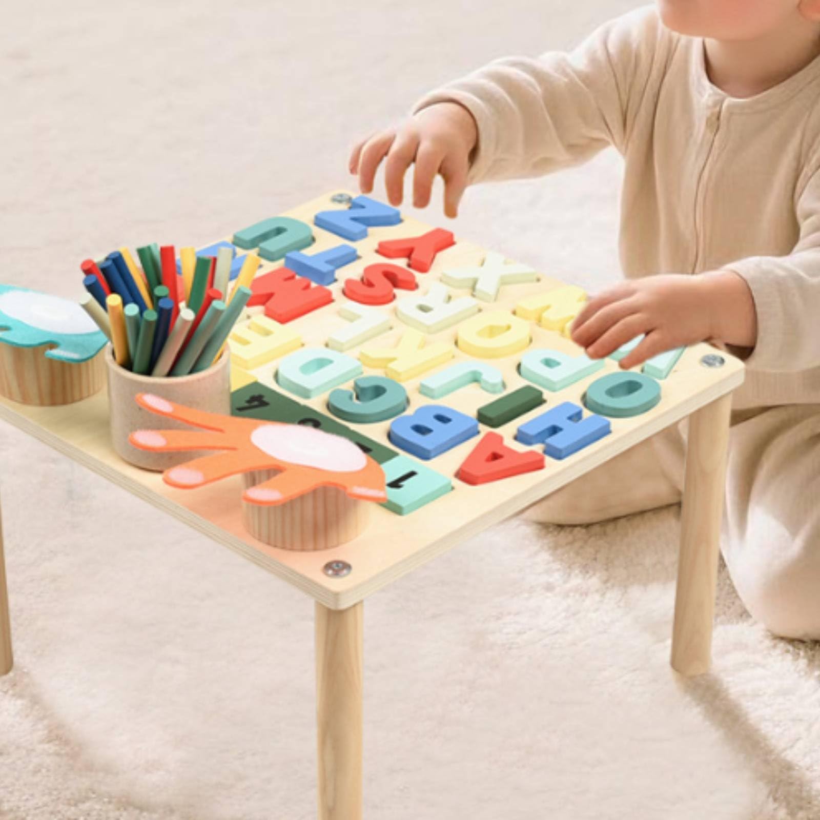 Children Learning Board Tavolo Interattivo Bambini Pannello Educativo Lavagna in Legno con Numeri Lettere E Spazio Scrittura per Coordinazione E Logica Adatto per Aula Nido Cameretta