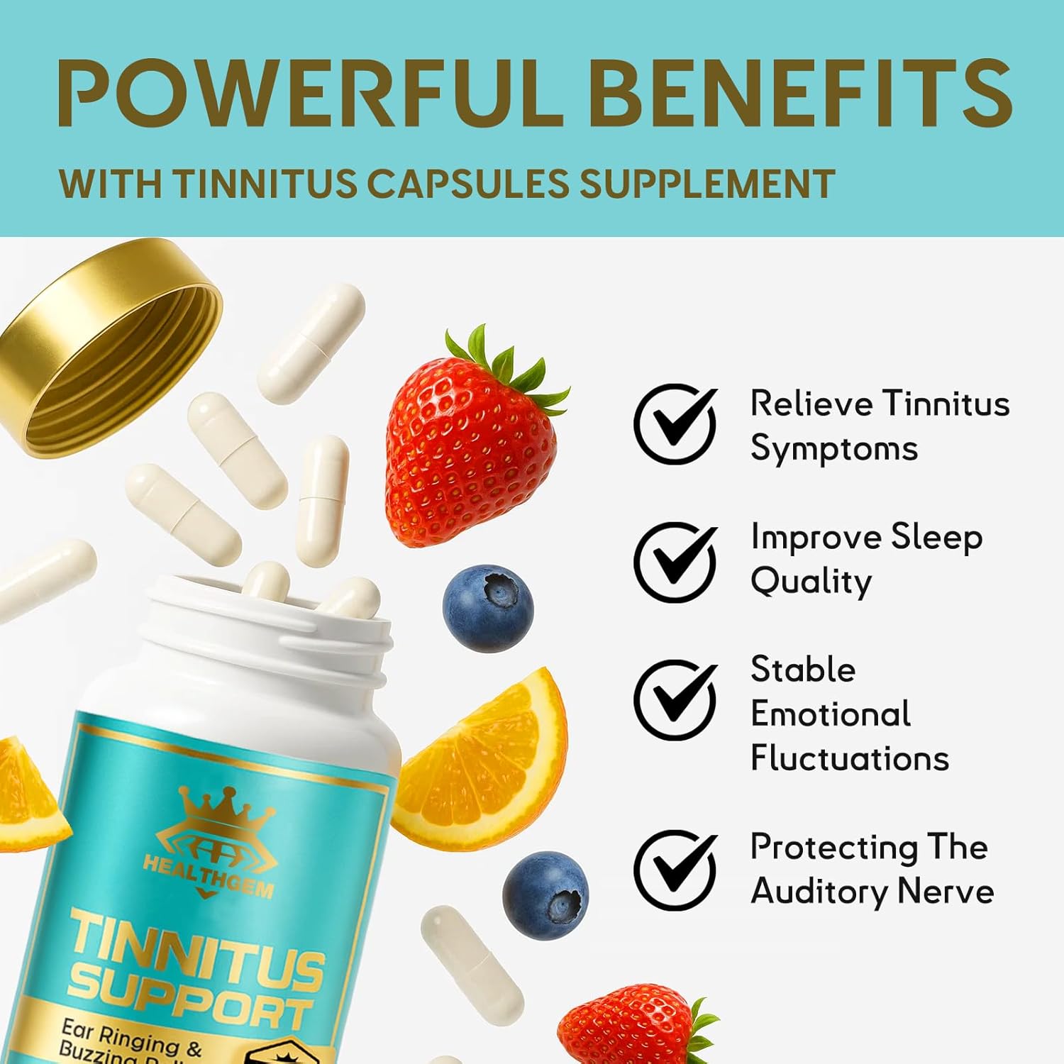 Tinnitus Relief for Ringing Ears,120 Capsules - Formula for Ringing Ears - Soothe Ear Noise for Men & Women