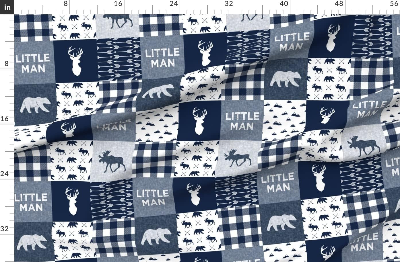 Spoonflower Fabric - Navy Blue, Woodland, Bear, Moose, Deer, Mountain, Wholecloth, Cheater Printed on Organic Cotton Sateen Fabric by The Yard - Sewing Quilting Apparel Home Decor