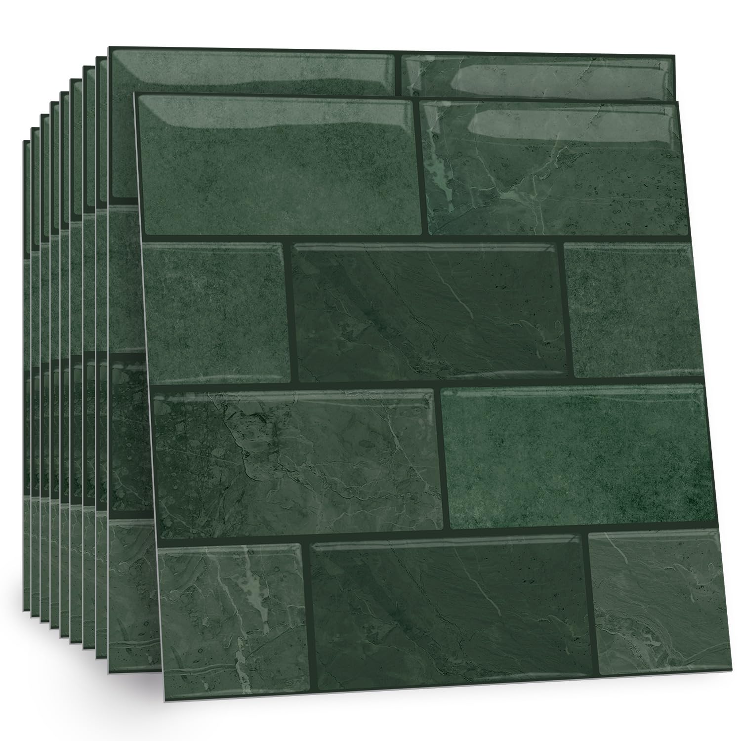 Celestdeco 2D Dark Green Wall Tiles 10 Sheets Peel Stick Splashback 30x30cm — image 1