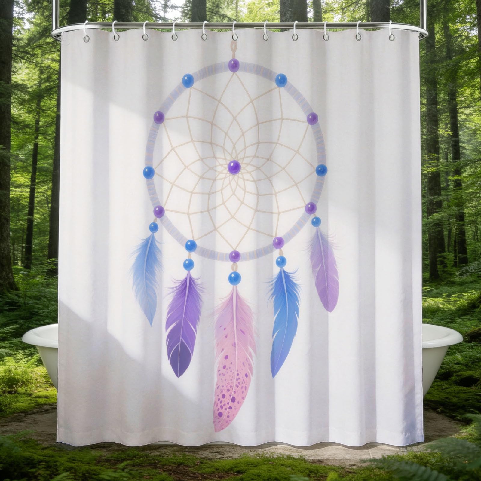 Hongduo 3D Feather Shower Curtain for Stalls Bathtubs Gradient Feather Bathroom Decor Shower Curtain Set Polyester Fabric Waterproof 120x180cm/48X71 Inch with Hooks