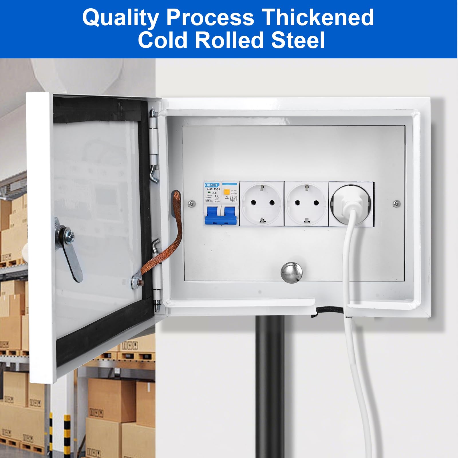 Caja Electrica de Superficie con Protector de Fuga 2P 32A y 2 * Tomas de Corriente 250V/16A, Caja de Distribución con Protección Contra Sobretensiones 2P 400V 20~40kA para Cableado - 8 Módulos
