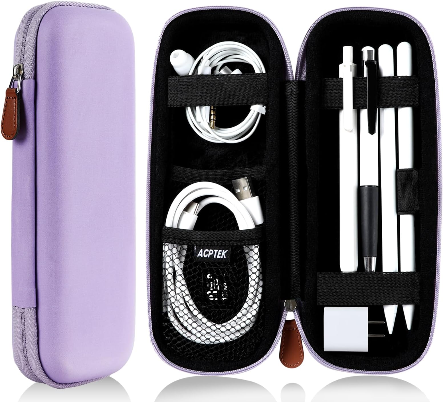 GPTEK Apple Pencil Case (1st and 2nd Generation), Premium Faux Leather Case, Protective Cover, Support for Samsung, Huawei, Surface Pro Stylus Pen with Storage Compartment and Fits USB Cable