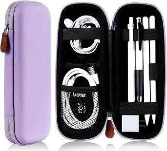 AGPTEK Case Holder for Apple Pencil, Slim PU Leather Carrying Case Pouch Cover Compatible with Apple Pen Accessories, USB Cable, Earphone, Samsung Stylus iPad Pro Pen/Pencil, Recording Pen, Purple