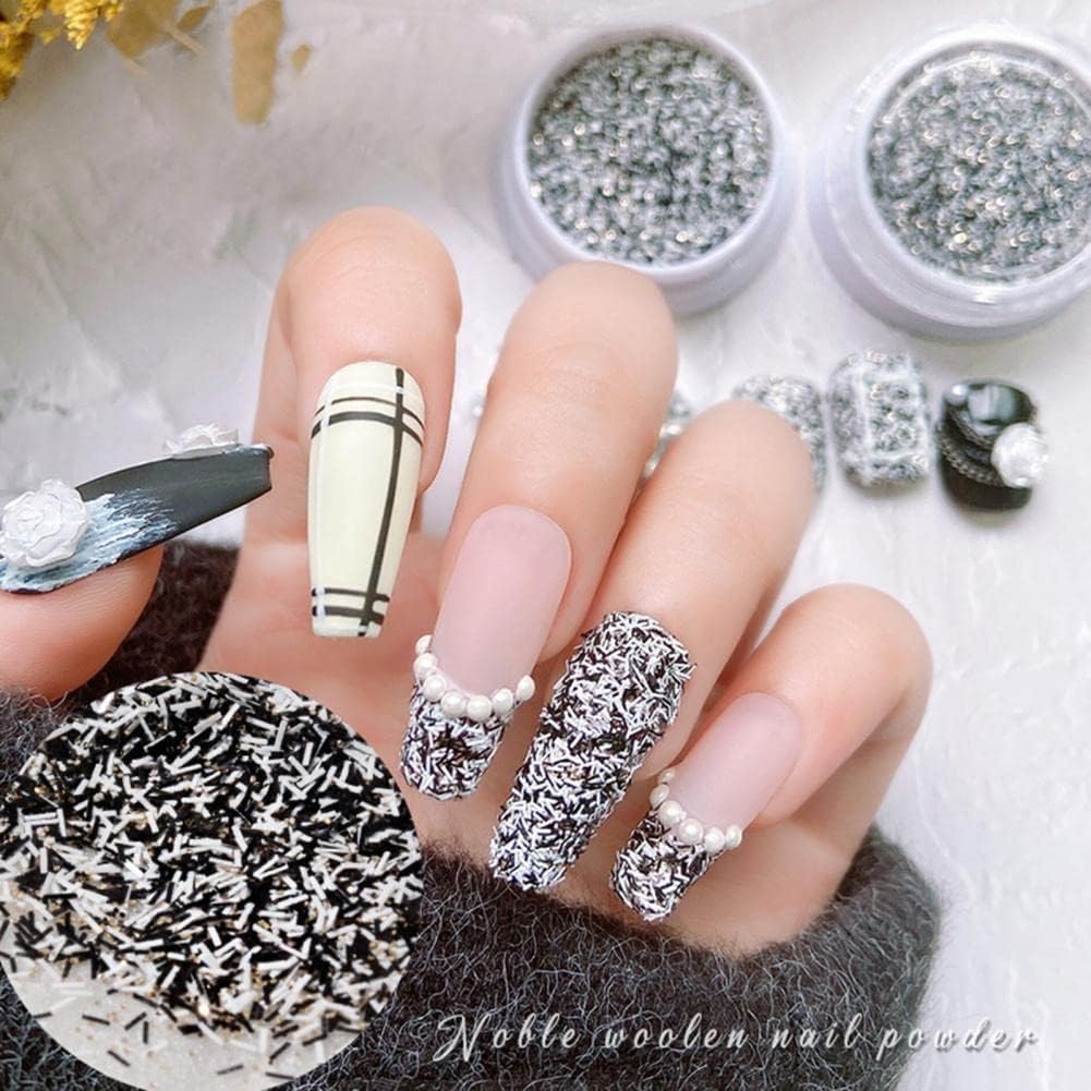 Nail Tweed Powder 1 Box Beautiful Iridescent Black and White Nail Art Chrome Pigment Dust Nail Supplies - (Style A, Color: Black White)