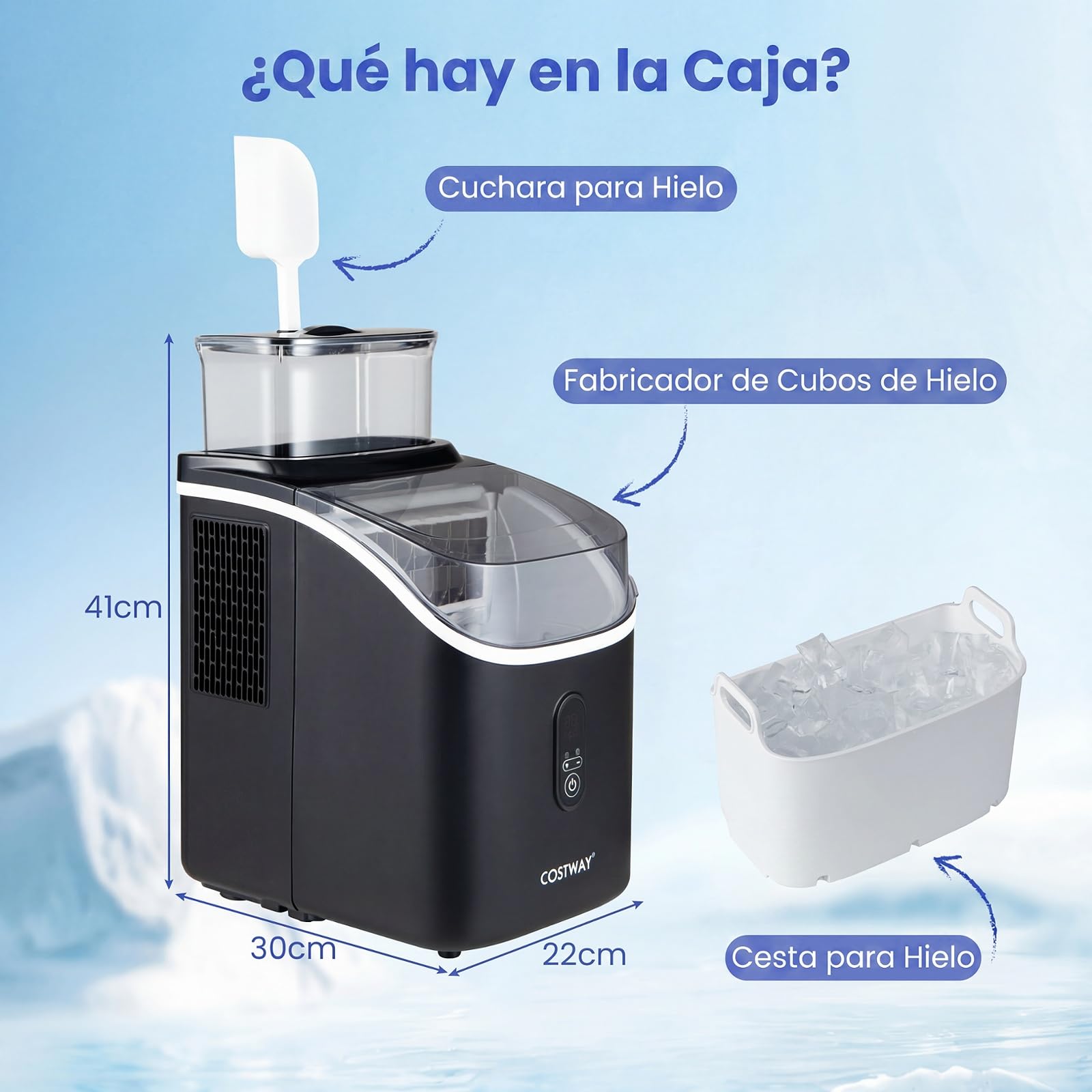 COSTWAY Máquina de Hielo para Encimera con Depósito Externo, 15 kg/Día (Negro)