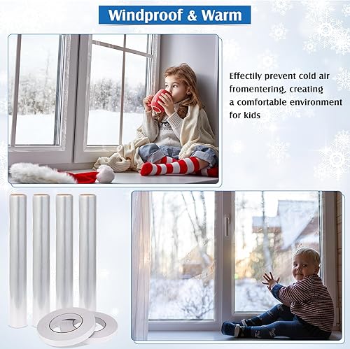 Miniatura 3 de Frienda Kit de aislamiento de ventana de 4 rollos para invierno, cada rollo de 62 x 210 pulgadas, kit de aislamiento de plástico para ventanas