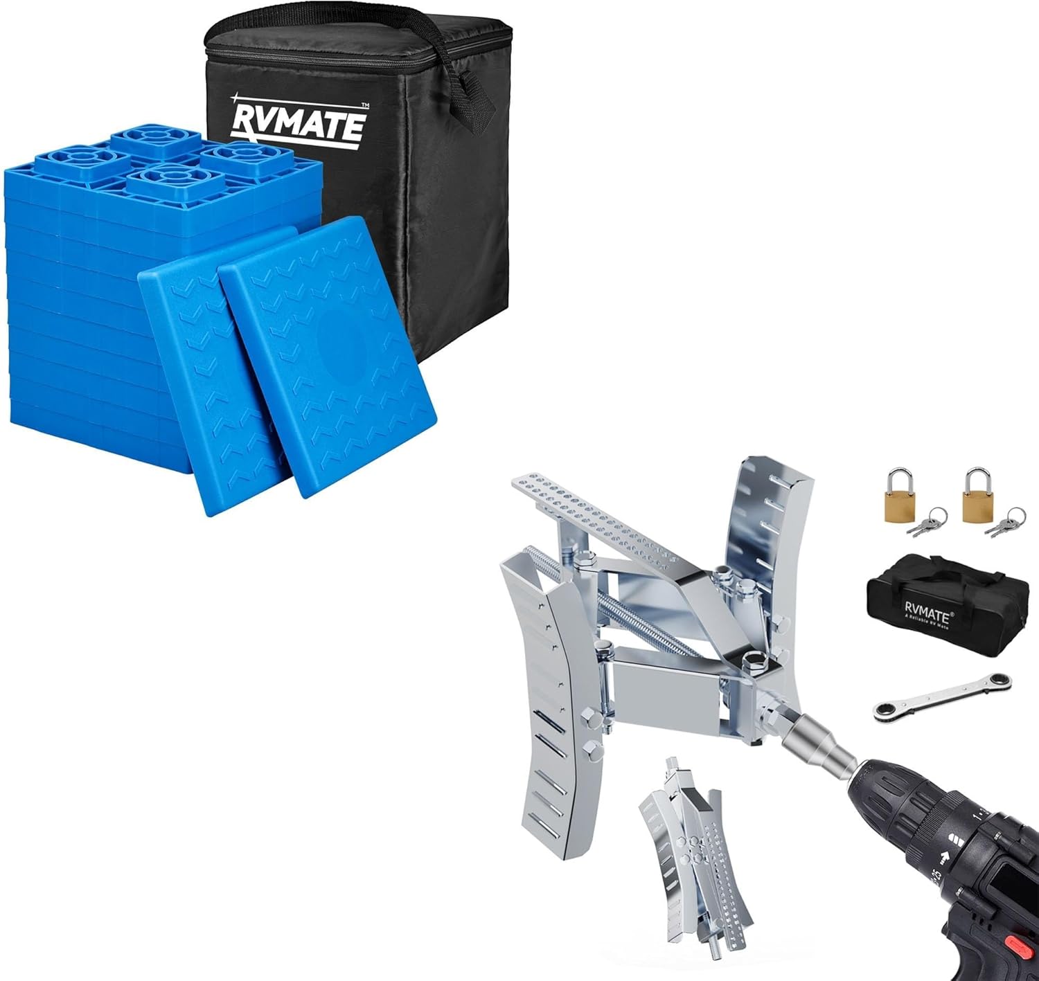 RVMATE RV Wheel Chock Stabilizer & RV Leveling Blocks 12 Pack