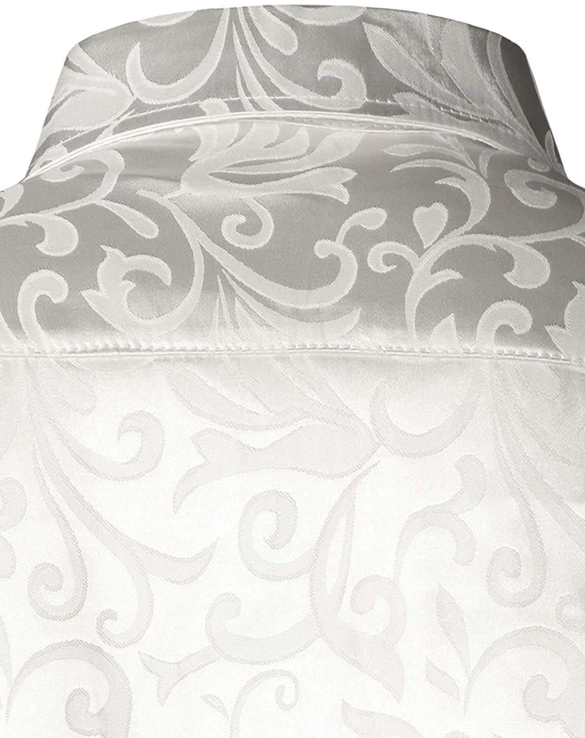 PARKLEES Luxuriöses Jacquard-Langarmhemd für Herren, schmale Passform, Satin, seidig, Blumenmuster, für Hochzeit, Party, Abschlussball