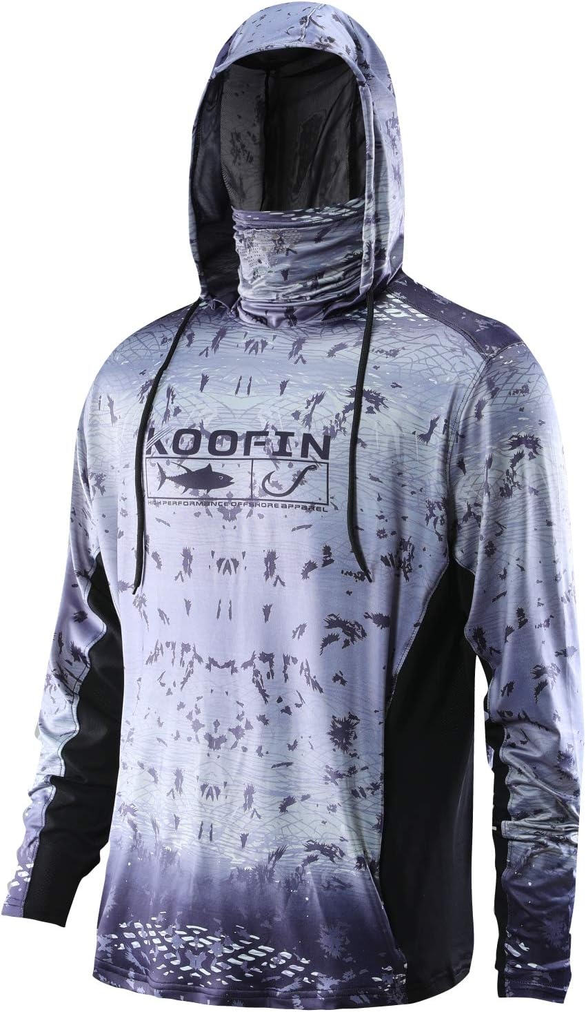 Performance Fishing Hoodie with Face Mask UPF50 Sunblock Shirt Hooded Long Sleeve with Drawstrings Pocket
