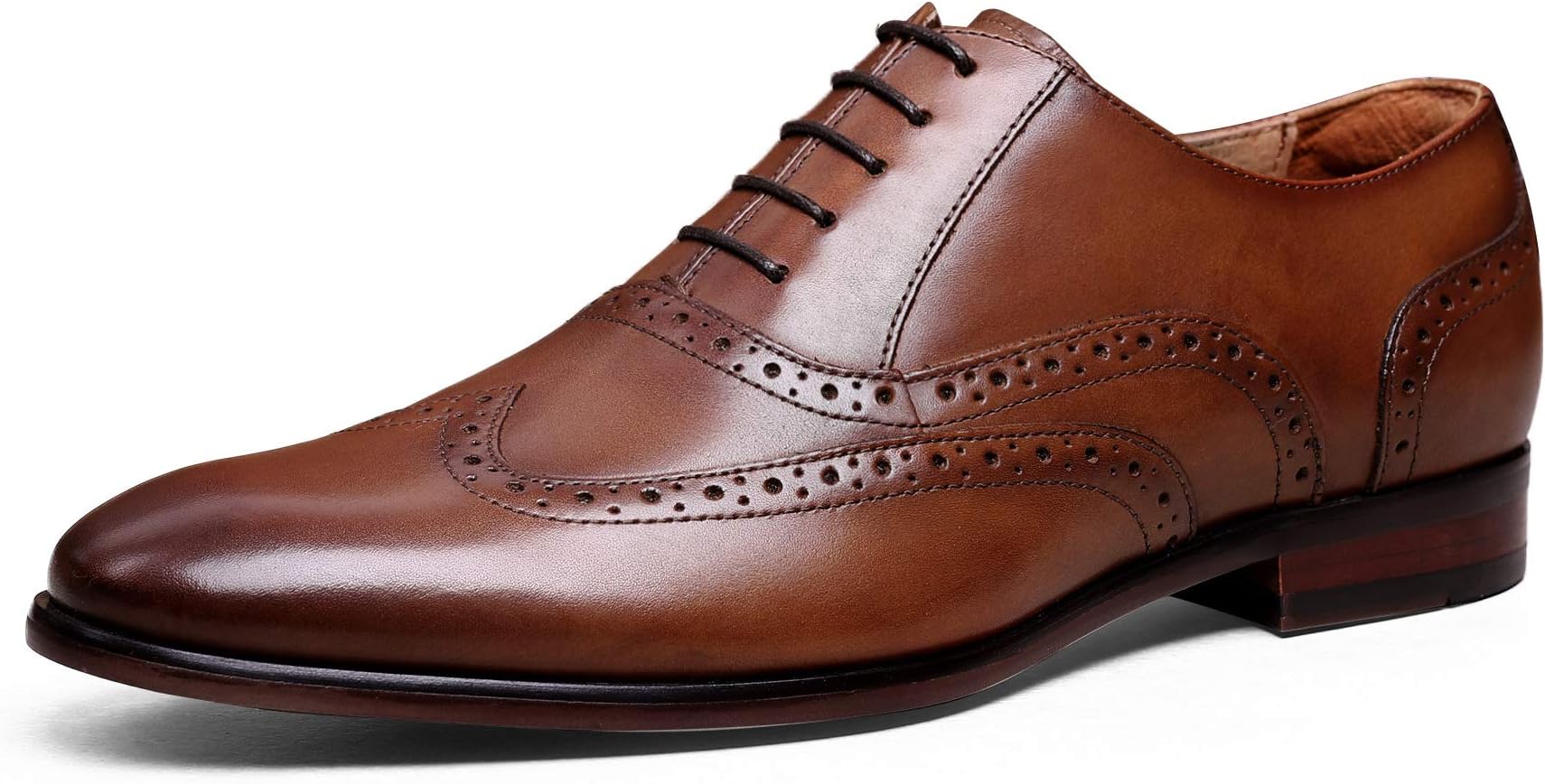Men's Leather Dress Shoes Brogue Perforated Wing-Tip Oxford (8.5 M US, Brown)