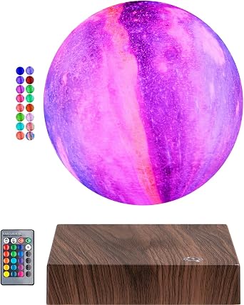 Magnetic Levitating Moon Light Lamp, Floating and Spinning 3D Printing Galaxy Moon Lamp, with Remote & Touch Control 16 Colors LED Moon Night Lights for Home Decor, Unique Holiday Gifts