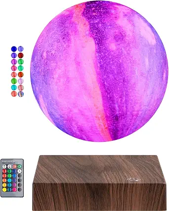 Magnetic Levitating Moon Light Lamp with Remote & Touch Control, 16 Colors LED Galaxy Moon Night Light for Home Decor