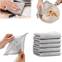 Non-Scratch Dish Wash Cloth (Pack of 10), Steel Wire Dishwashing Rags for Wet and Dry Stainless Steel Scrubber Non-Scratch Wire Dishcloth for Washing Dishes Sinks Counter (Dishcloth 10)