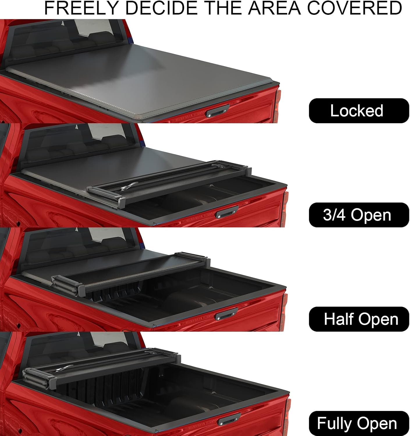 JDMSPEED Soft Quad-Fold 6.5FT Truck Bed Tonneau Cover Compatible with 2007-2013 Chevy Silverado GMC Sierra 1500, Truck Bed Cover with LED Light and 118 inch Waterproof Strips