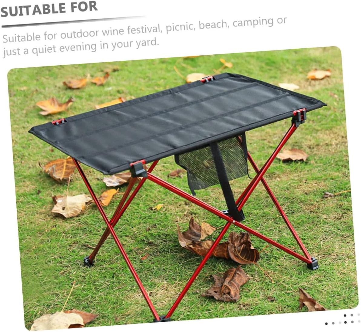 Portable Foldable Camping Table with Aluminum Frame, Medium Red Outdoor Picnic Table for Beach, Hiking, and Car Travel