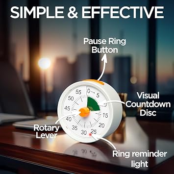 Visual Timer for Kids, 60 Minute Visual Countdown analog Timer for Classroom Teaching Cooking, Kids Time Management Homework, Gym, Meetings - Adjustable Alarm