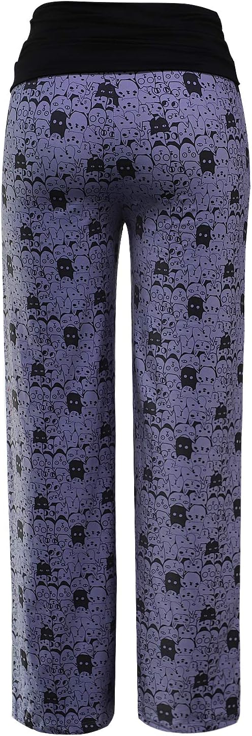 Gracyoga Women's Comfy Pajama Pants Wide Leg Lounge Palazzo Yoga Pants Stretch Casual Floral Print Fold Waist Pants - Image 6