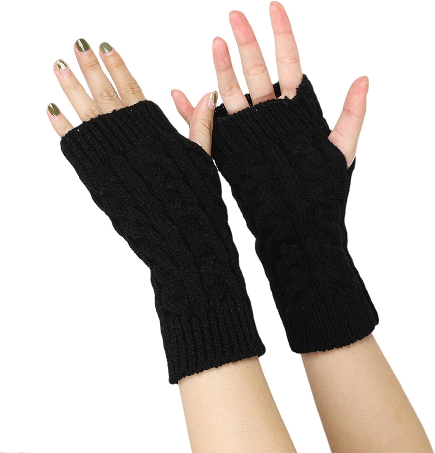 DOOVID Women Knit Arm Warmers Fingerless Gloves Winter Warm Crochet Thumbhole Gloves