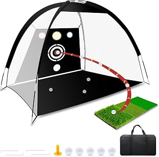 Golf Net - Upgraded 10x7ft Practice Net with 5 Real Balls, Tri-Turf Mat and Portable Storage Bag, Durable Hitting Net for Backyard Driving Swing Outdoor - Gifts for Golfing Lovers - Golf Accessories