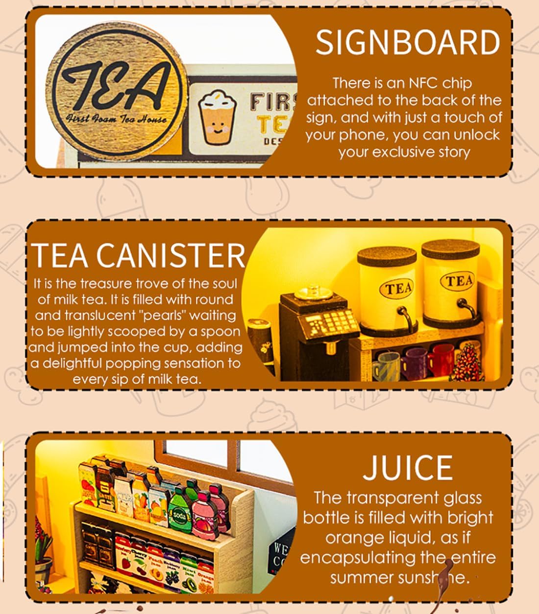 CUTEROOM Miniature House Kits for Adults with NFC, Mini Dollhouse Wooden Furniture Kit, DIY Craft Kits Creative Room Tiny House for Decoration- Tea House