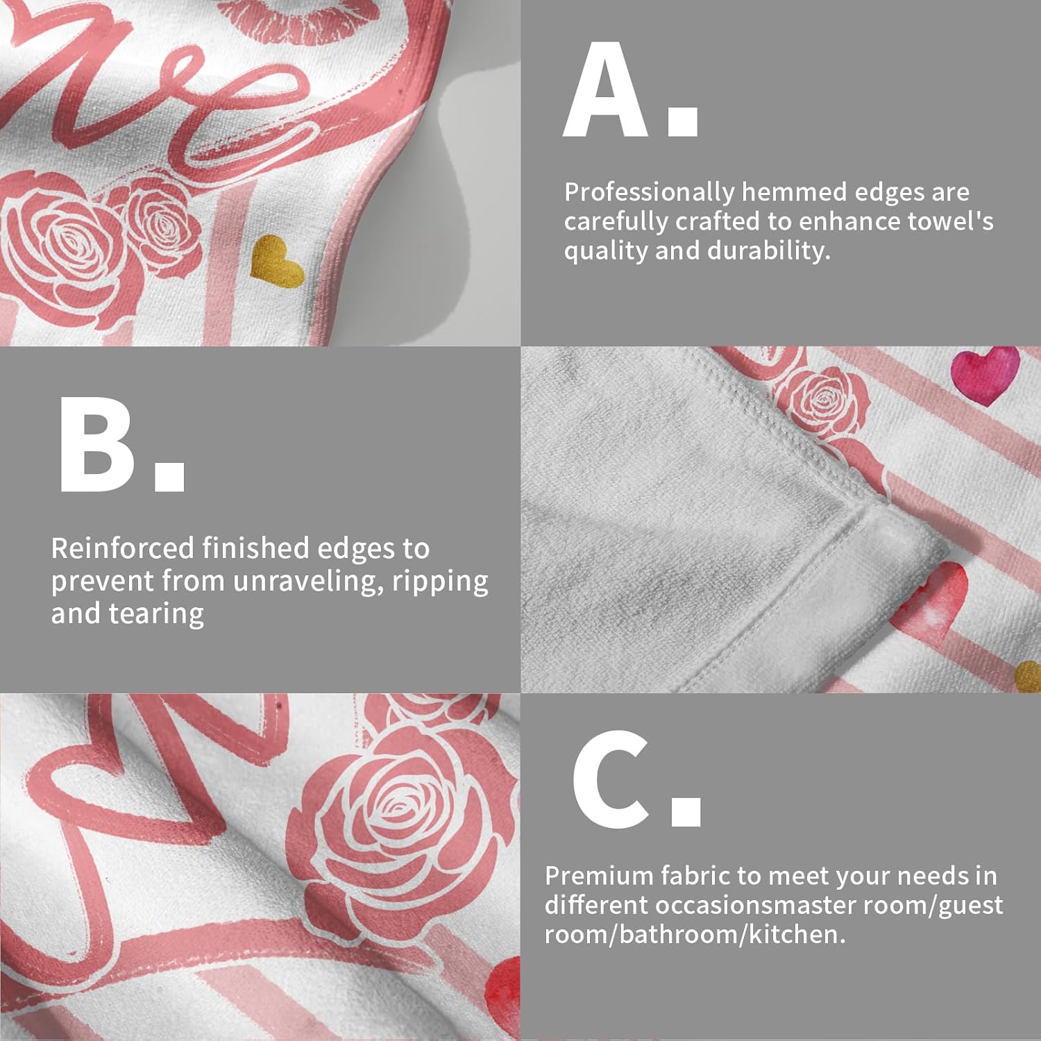 Valentine's Hand Bath Towel Set of 2 Soft Absorbent Pink Love Heart Stripe Dishtowel Happy Valentine's Day Tea Towels Cooking Wash Cloth for Kitchen Bar Beach Gym Spa Decor 14x28 Inch - Image 5